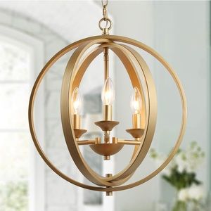 KSANA Gold Orb Chandelier Modern Globe 3 Light